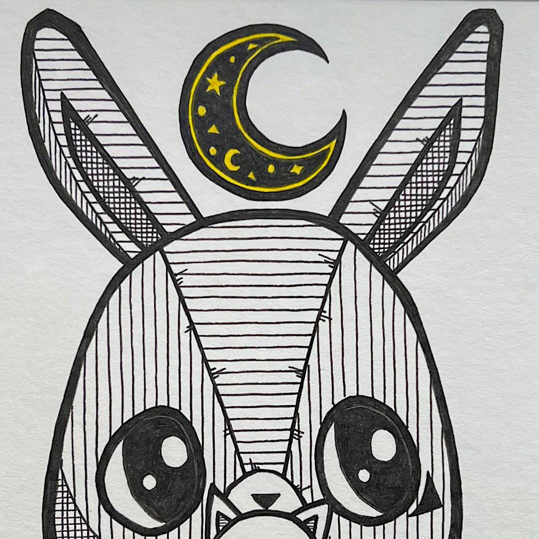 『小悪魔天使』原画一点物 絵画 手描き 癒し 猫 うさぎ 額縁付き アート作品