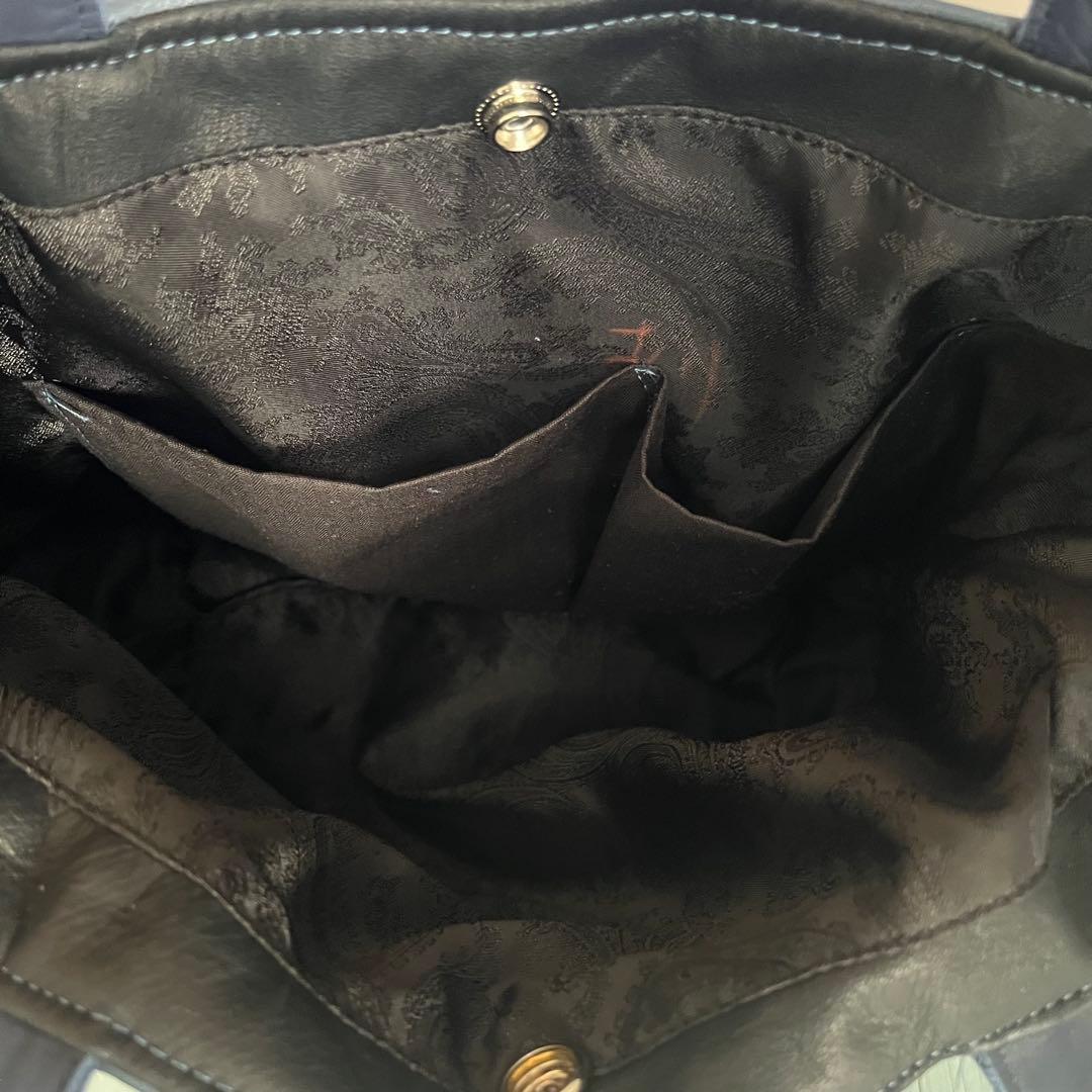 本革トートバッグ ネイビー×ホワイト　シンプル　男女兼用　手作り　ハンドメイド