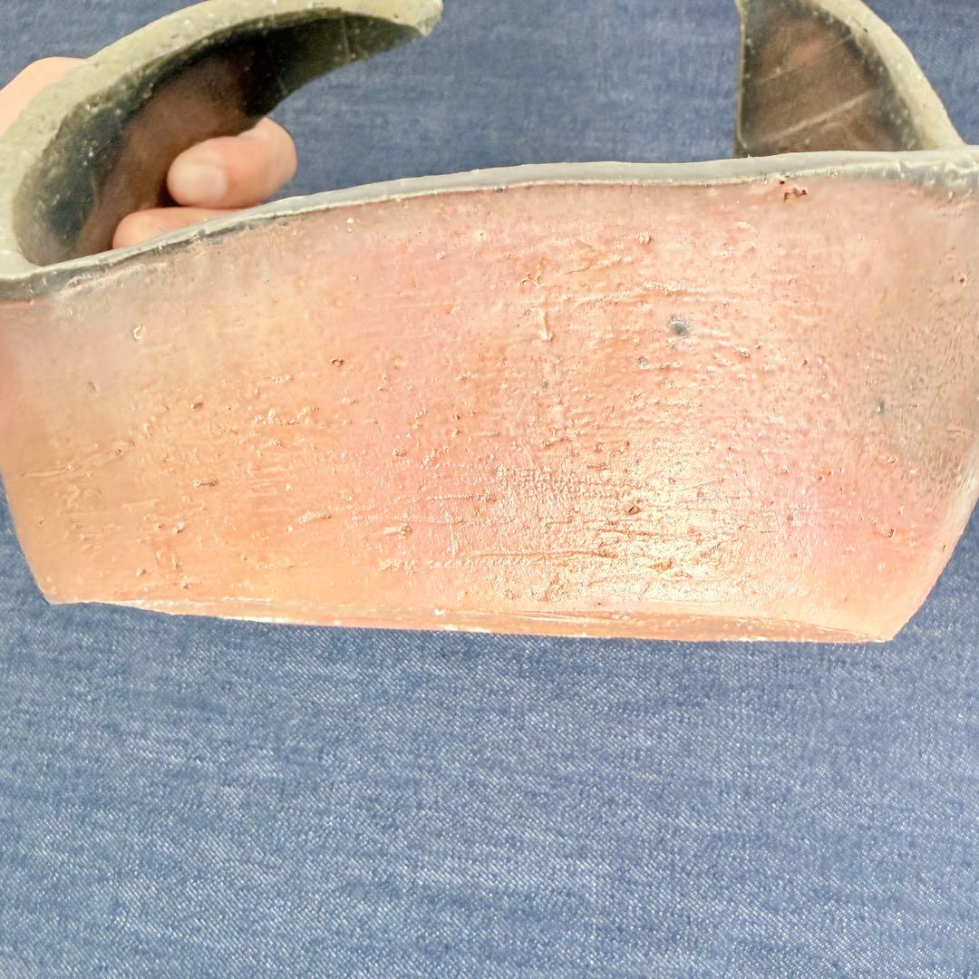 【名工】信楽焼 上田直方 造 矢印刻印 変形花器 芸術作品 陶印 骨董