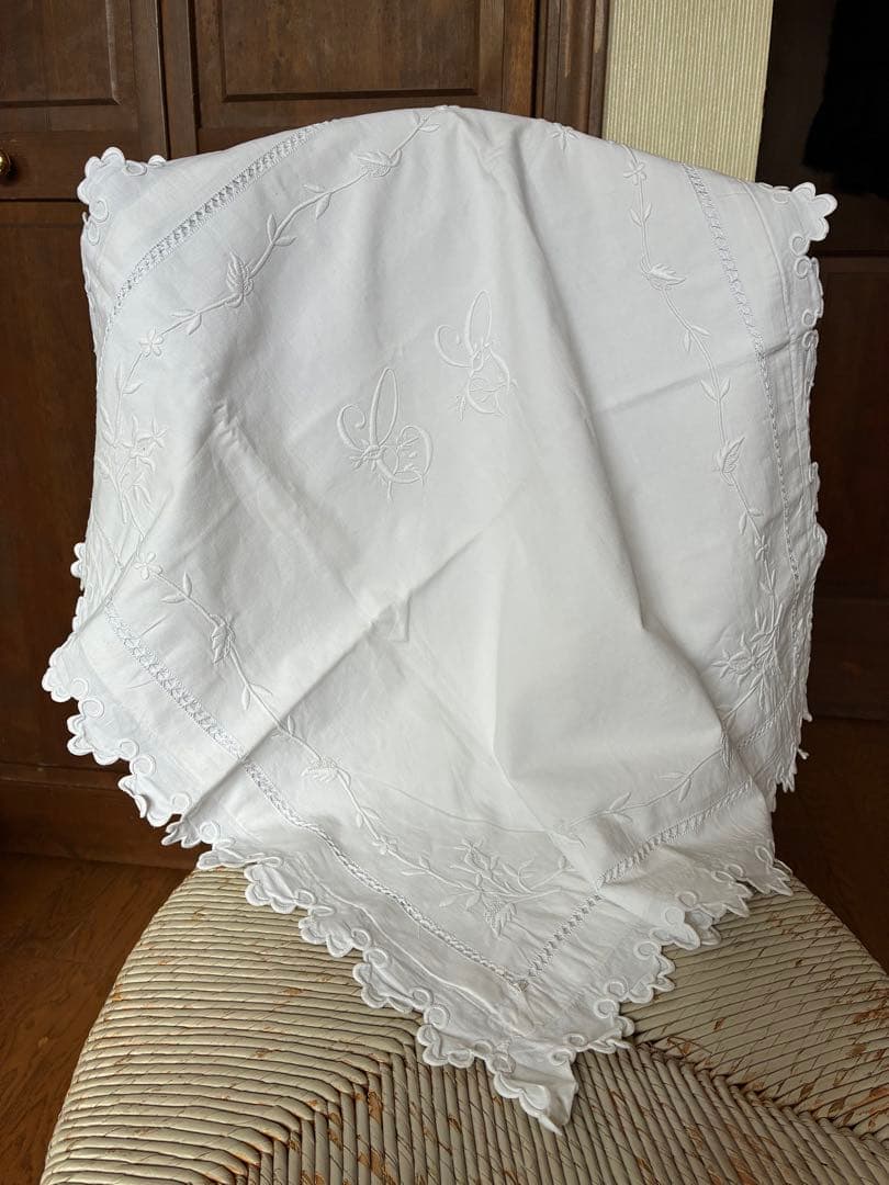 素晴らしい手刺繍*フランスアンティーク*リネン*ピローケース*ダブルモノグラム