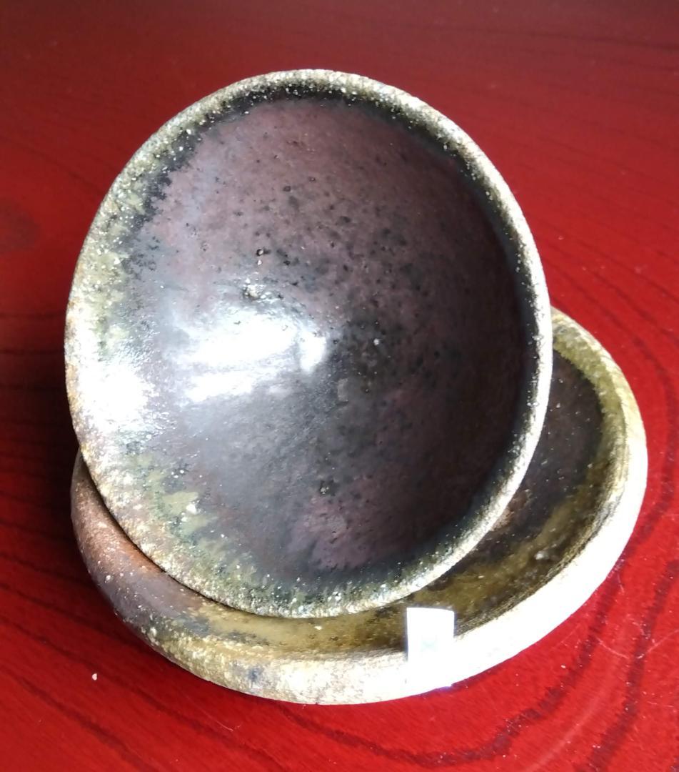 前焼名工　白越不朝　塩越窯自然灰釉究極美逸品ぐい呑み湯呑2種茶托3点セットNo8