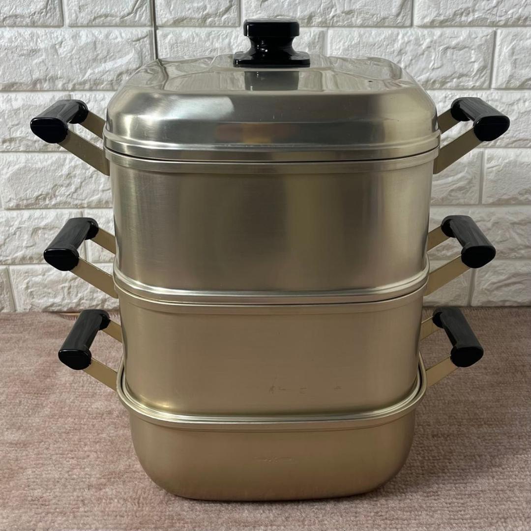 ツルマル印 アルミセイロ 3段 蒸し器 26cm 昭和レトロ キッチン 調理器具
