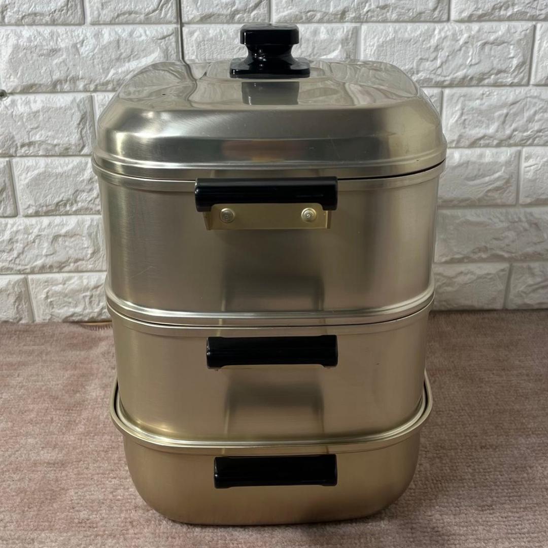 ツルマル印 アルミセイロ 3段 蒸し器 26cm 昭和レトロ キッチン 調理器具