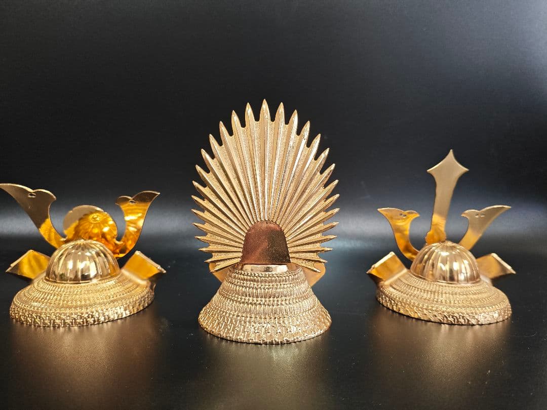 A136　24KGP 五月人形 ミニ兜飾り 5点セット 端午の節句 ケース付