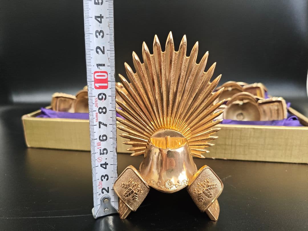 A136　24KGP 五月人形 ミニ兜飾り 5点セット 端午の節句 ケース付