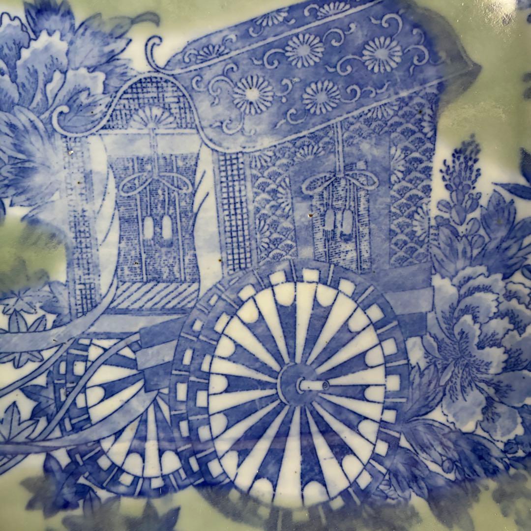 時代物 印判　特大皿　御所車 牡丹 枝垂れ桜 縁起物 骨董 大皿　金継ぎ用