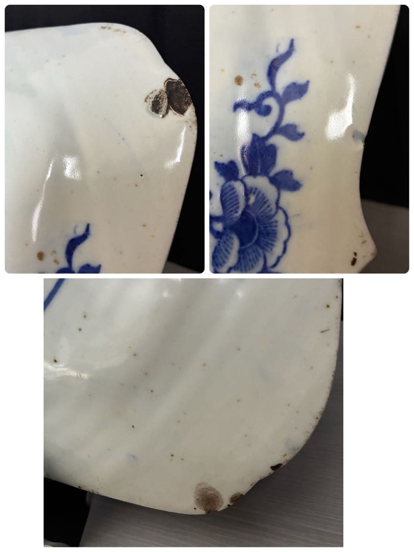 時代物 印判　特大皿　御所車 牡丹 枝垂れ桜 縁起物 骨董 大皿　金継ぎ用