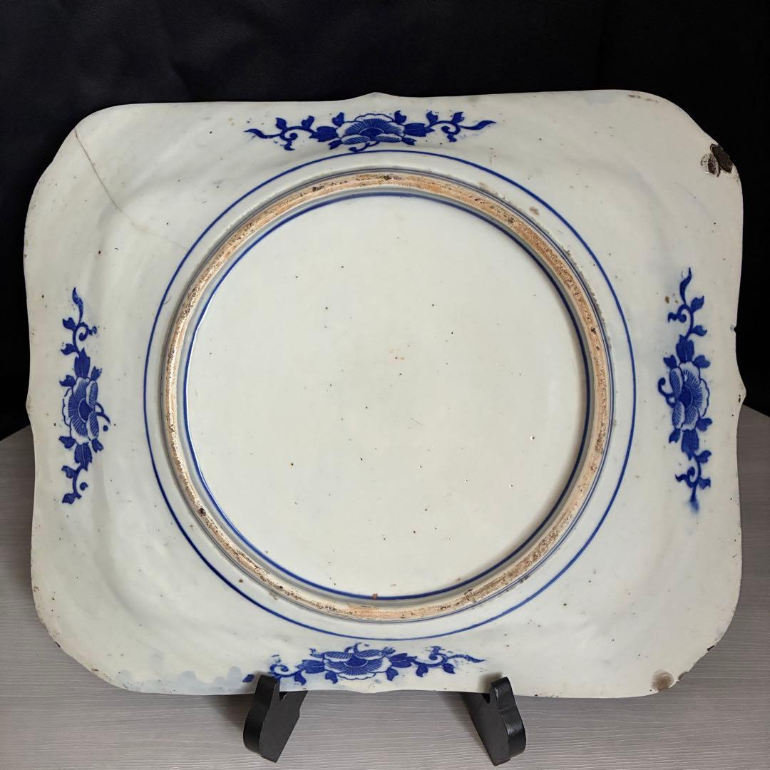 時代物 印判　特大皿　御所車 牡丹 枝垂れ桜 縁起物 骨董 大皿　金継ぎ用