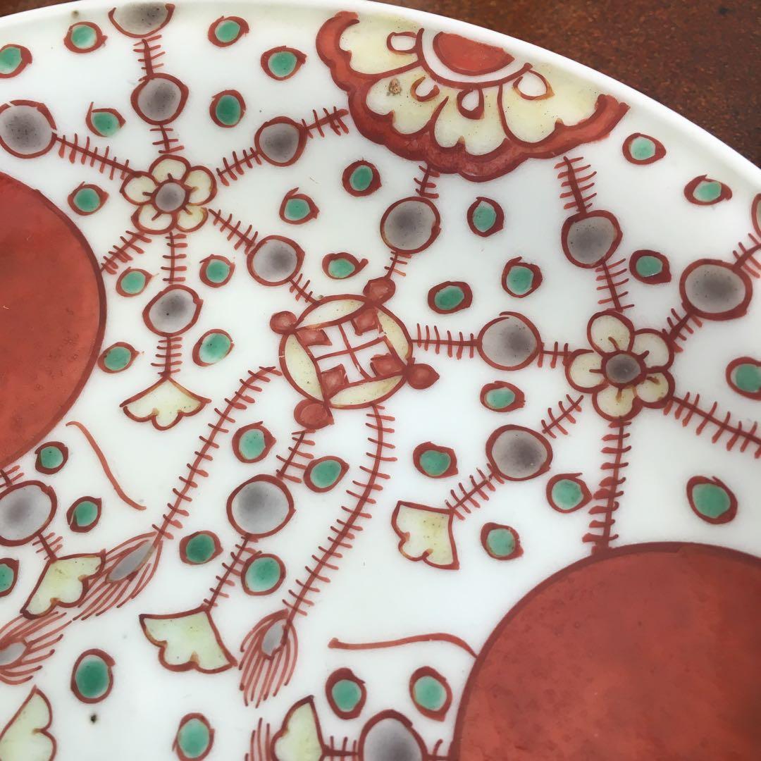 甲斐マロン様リクエス 古伊万里　赤玉瓔珞文中皿2客　17cm