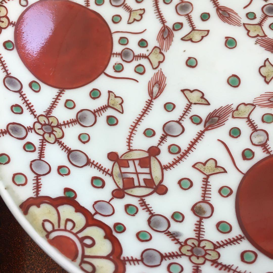 甲斐マロン様リクエス 古伊万里　赤玉瓔珞文中皿2客　17cm