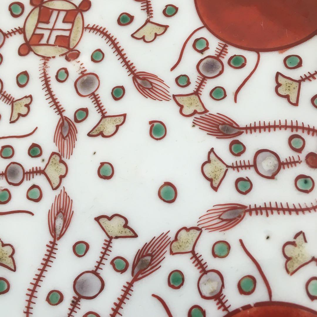 甲斐マロン様リクエス 古伊万里　赤玉瓔珞文中皿2客　17cm