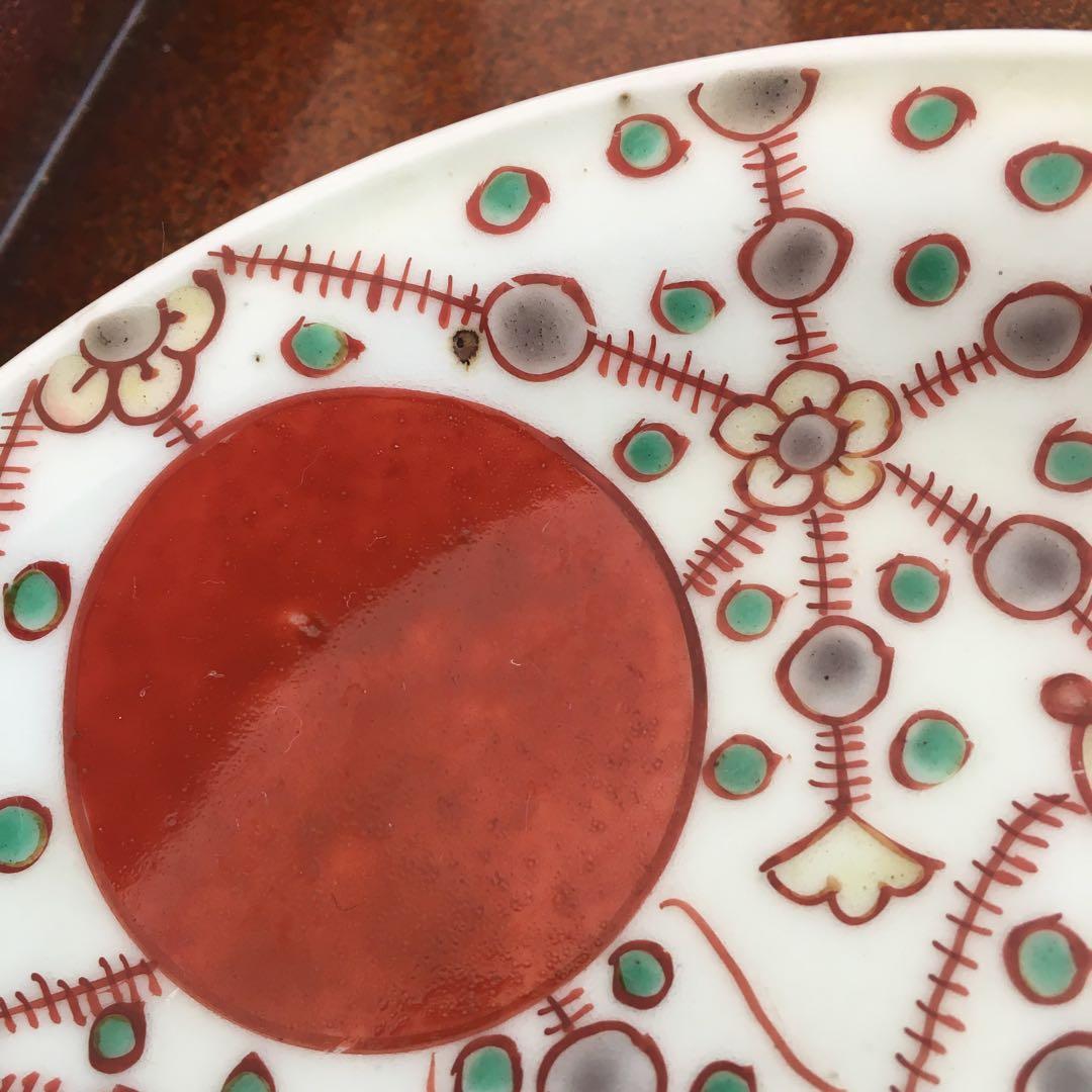 甲斐マロン様リクエス 古伊万里　赤玉瓔珞文中皿2客　17cm