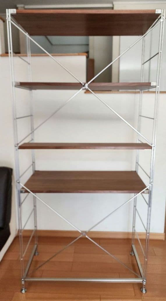 無印良品　ステンレスユニットシェルフ　ウォールナット材棚セットワイド大　小棚付