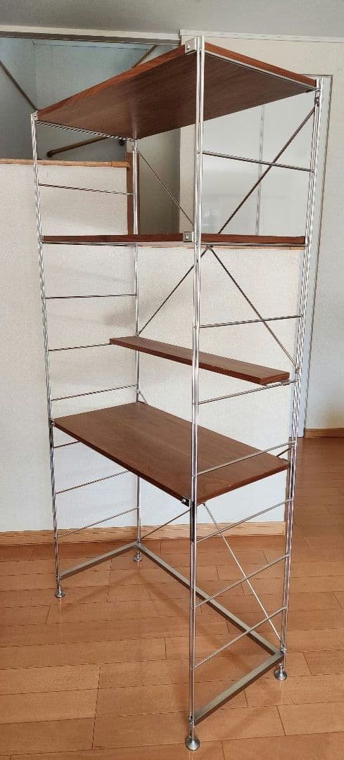 無印良品　ステンレスユニットシェルフ　ウォールナット材棚セットワイド大　小棚付