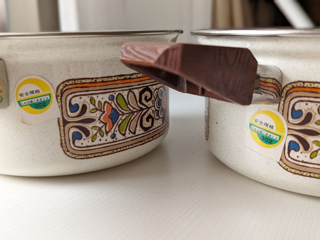 【昭和レトロ】サンコーウェアー　片手鍋　両手鍋　ホーロー鍋　琺瑯　当時物　日本製