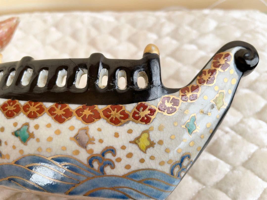 【3割お値下げしました。】 香炉 色絵龍頭船香炉 陶磁器