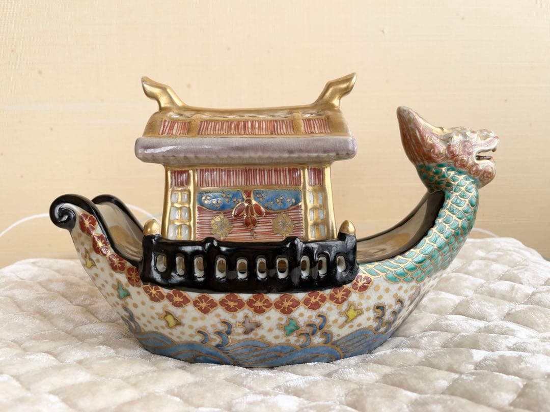 【3割お値下げしました。】 香炉 色絵龍頭船香炉 陶磁器