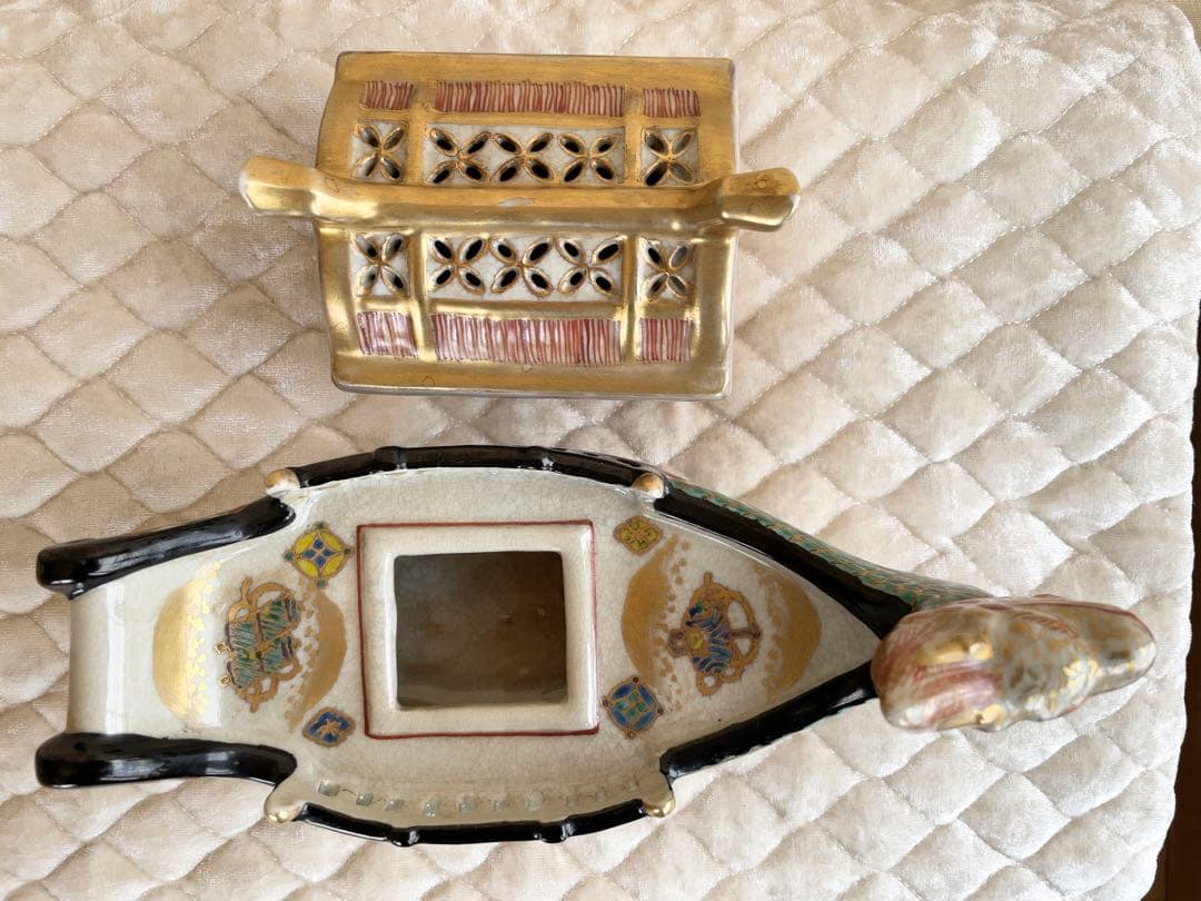 【3割お値下げしました。】 香炉 色絵龍頭船香炉 陶磁器