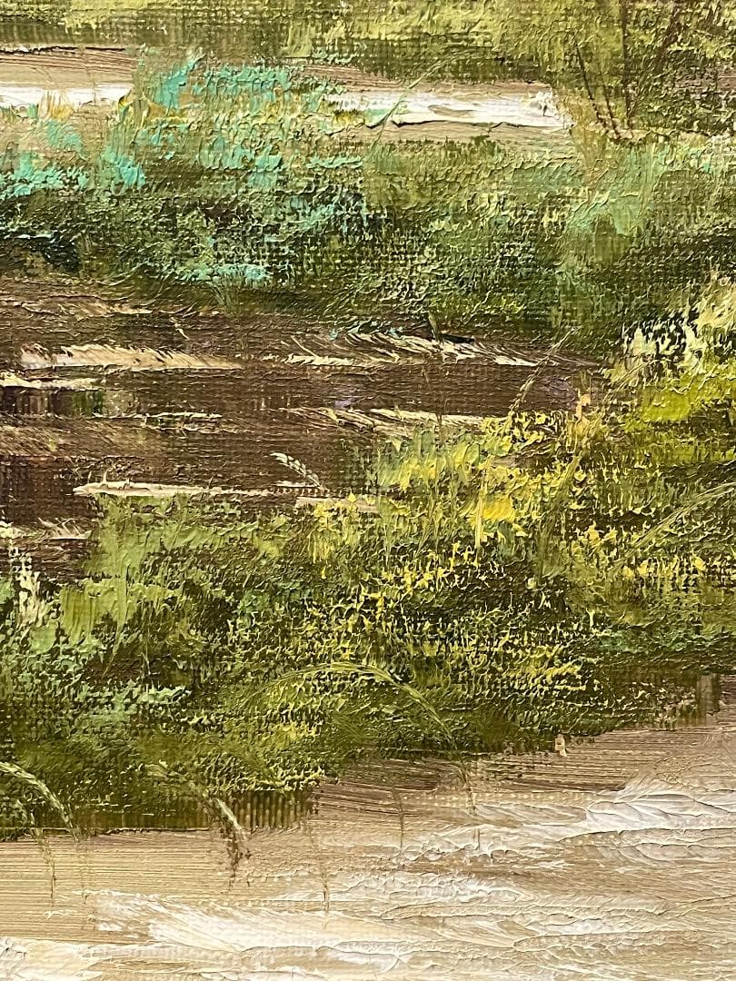 「真作」松本弘「合掌造りの里」風景画　油彩画　額装　サイン有り　F8号