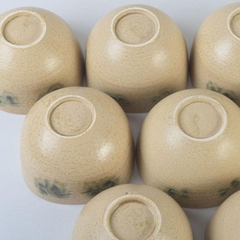 和食器　黄瀬戸　数江瓢鮎子作　花草文　蓋向付　十客　共箱　V　9968A