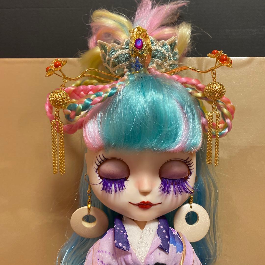 カスタムアイシードール『乙姫様』ピンク&イエロー&水色mixヘア