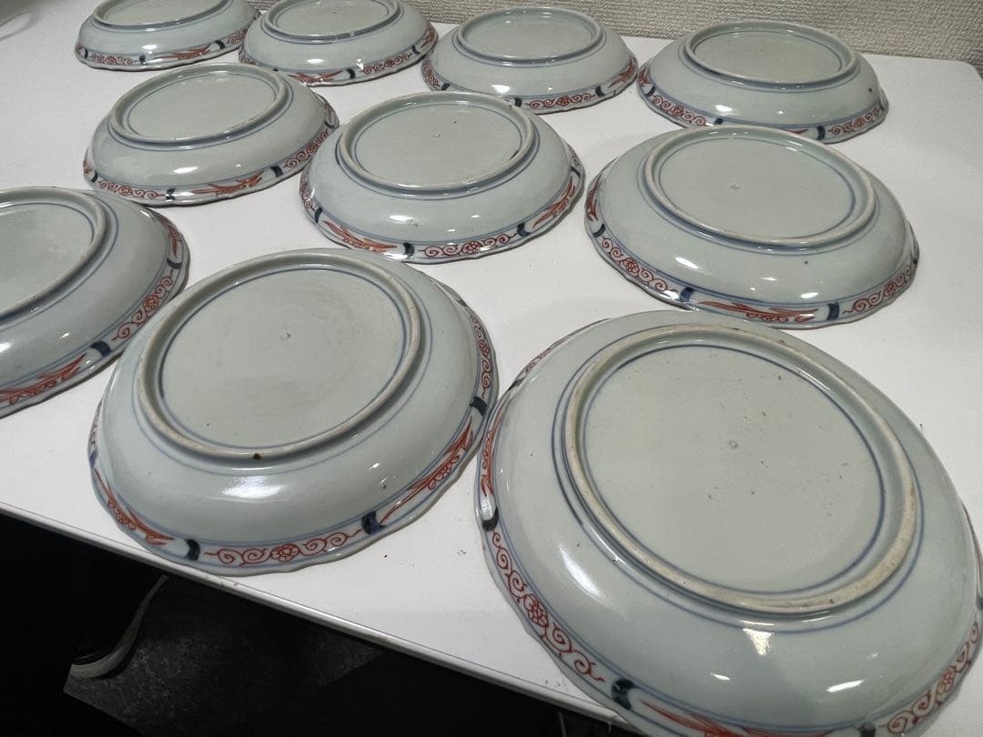 【現状品】有田焼 古伊万里 金彩 色絵 朱絵 五彩錦手 中皿 割烹 懐石 10枚