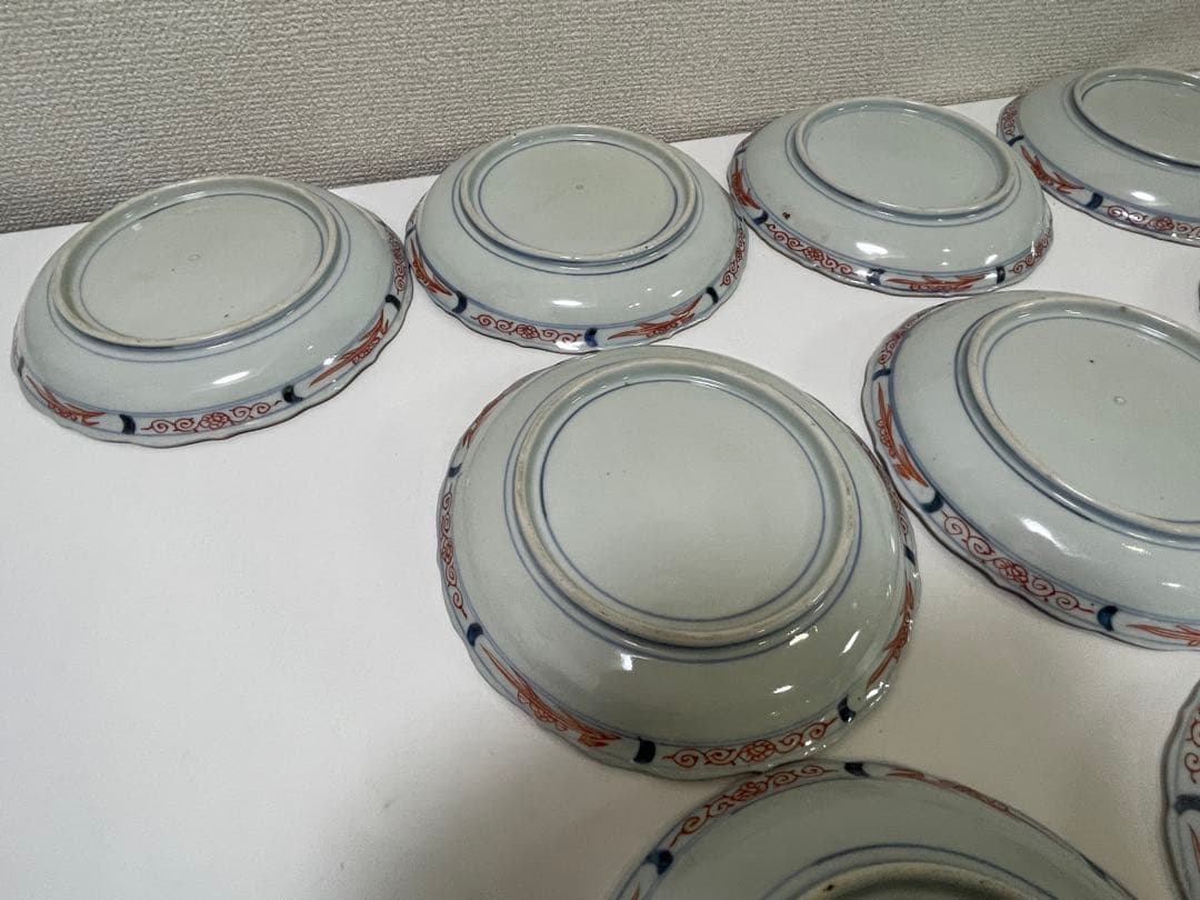 【現状品】有田焼 古伊万里 金彩 色絵 朱絵 五彩錦手 中皿 割烹 懐石 10枚