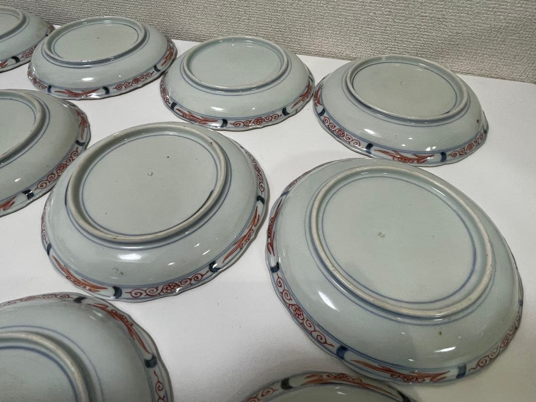 【現状品】有田焼 古伊万里 金彩 色絵 朱絵 五彩錦手 中皿 割烹 懐石 10枚