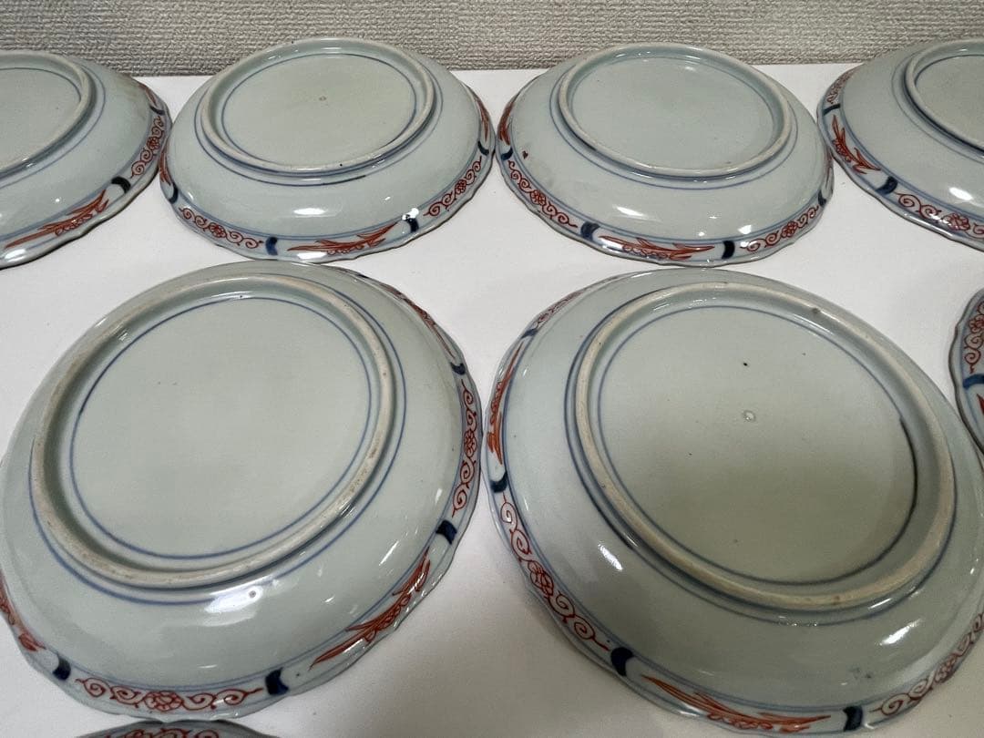 【現状品】有田焼 古伊万里 金彩 色絵 朱絵 五彩錦手 中皿 割烹 懐石 10枚