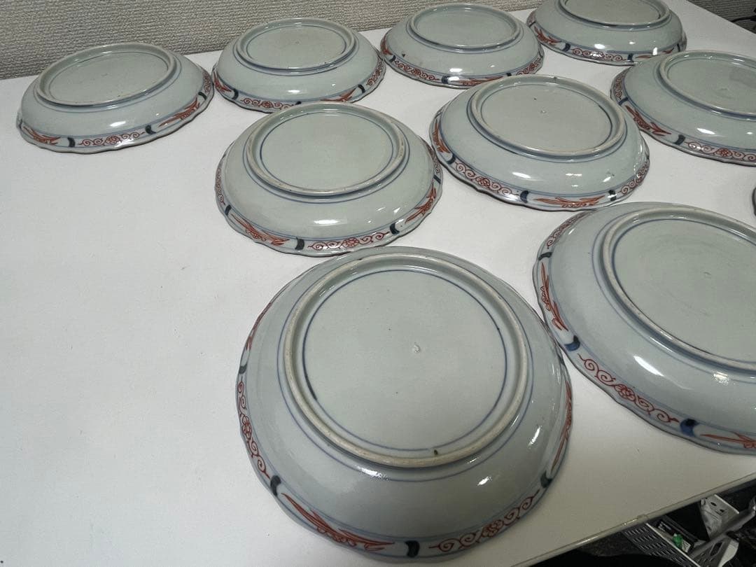 【現状品】有田焼 古伊万里 金彩 色絵 朱絵 五彩錦手 中皿 割烹 懐石 10枚