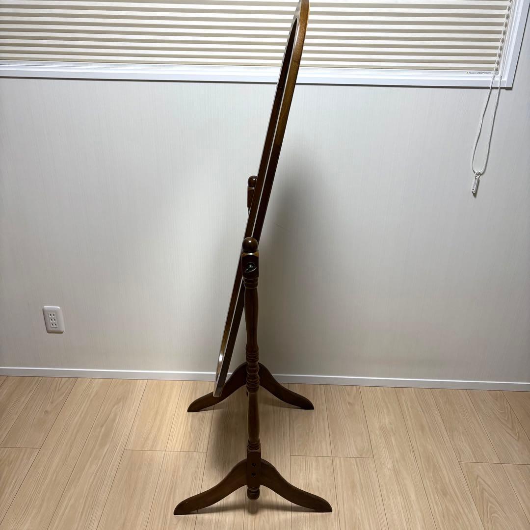 【美品】不二貿易 スタンドミラー 姿見 オーバル型 木製フレーム アンティーク調