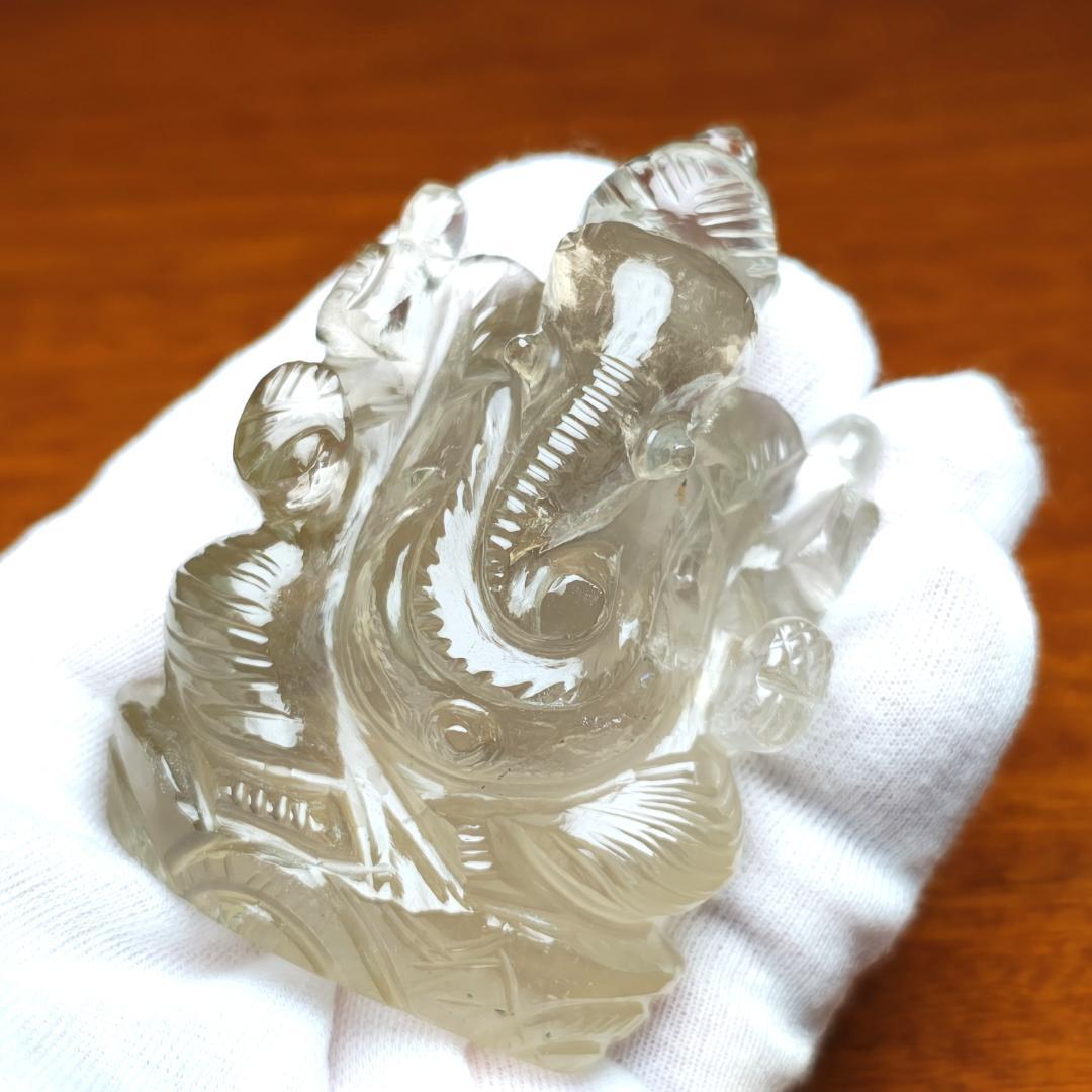 【No,11】ネパール ヒマラヤ水晶製 インドの神様 ガネーシャ立像 虹 煙水晶
