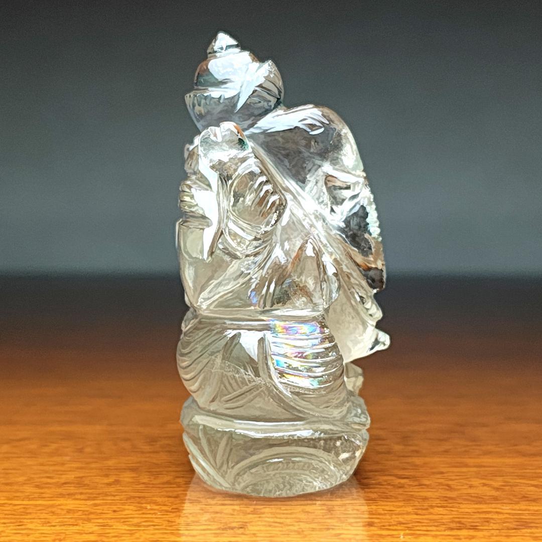 【No,11】ネパール ヒマラヤ水晶製 インドの神様 ガネーシャ立像 虹 煙水晶