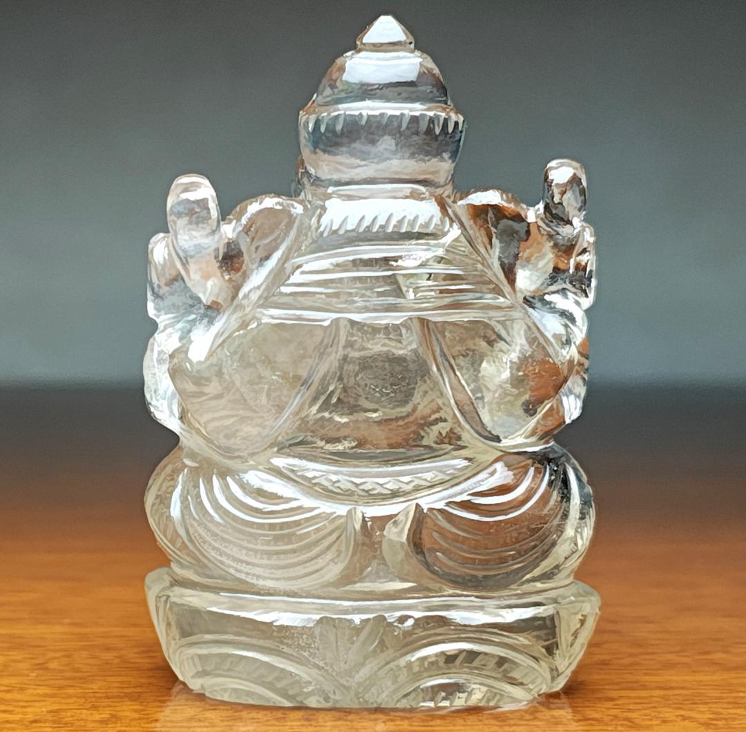 【No,11】ネパール ヒマラヤ水晶製 インドの神様 ガネーシャ立像 虹 煙水晶