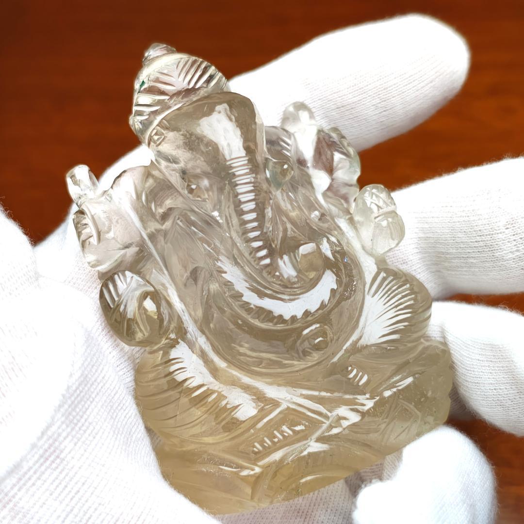 【No,11】ネパール ヒマラヤ水晶製 インドの神様 ガネーシャ立像 虹 煙水晶