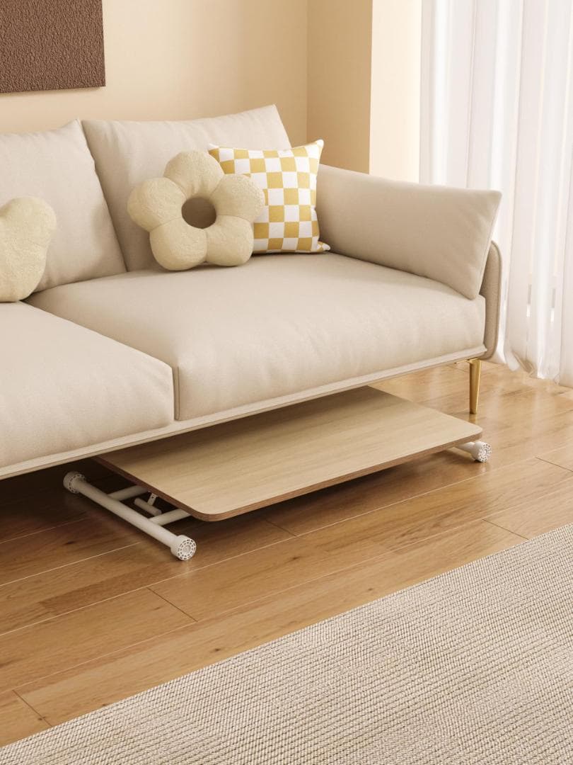 高さ調節テーブル無段階調節リフト式 幅90×奥行60cm 折りたたみ ナチュラル