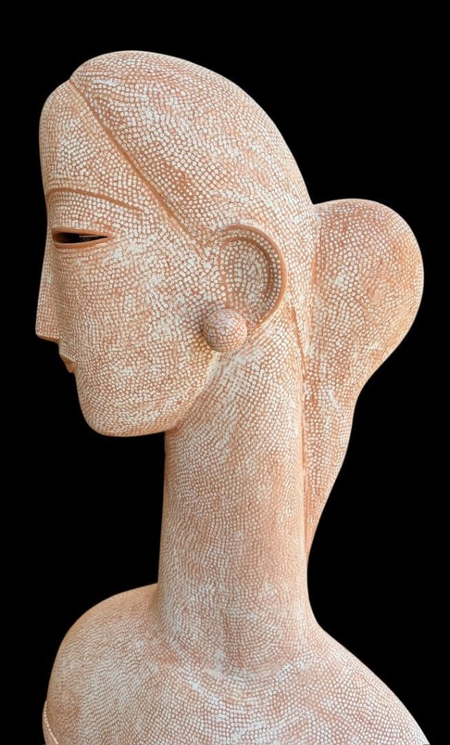 大塚茂吉 テラコッタ彫刻「キュクラデス」2005年 55 cm 共箱付 女性胸像