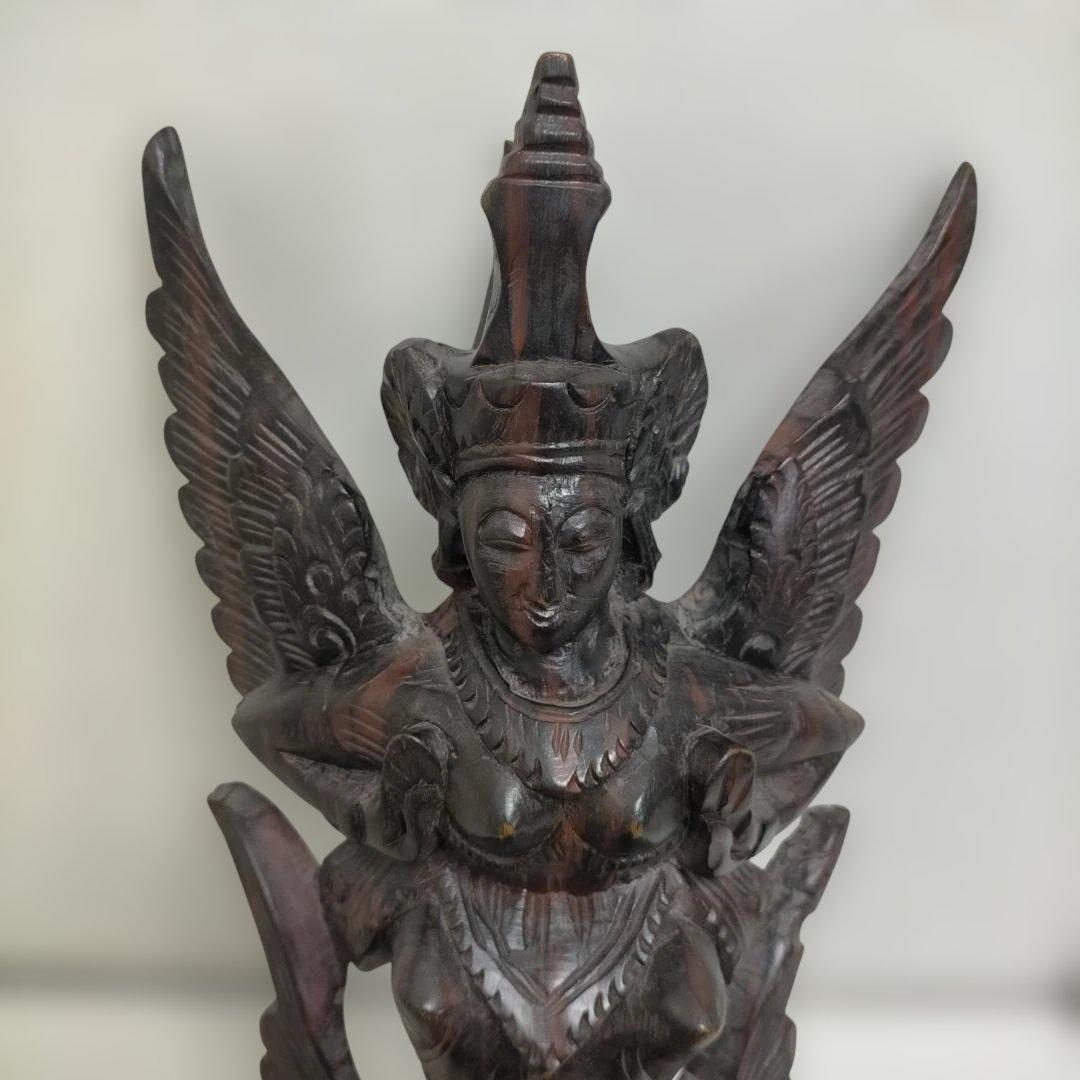 翼のある女神像 木彫り 置物 彫刻像 オブジェ アジアン 260115-3T