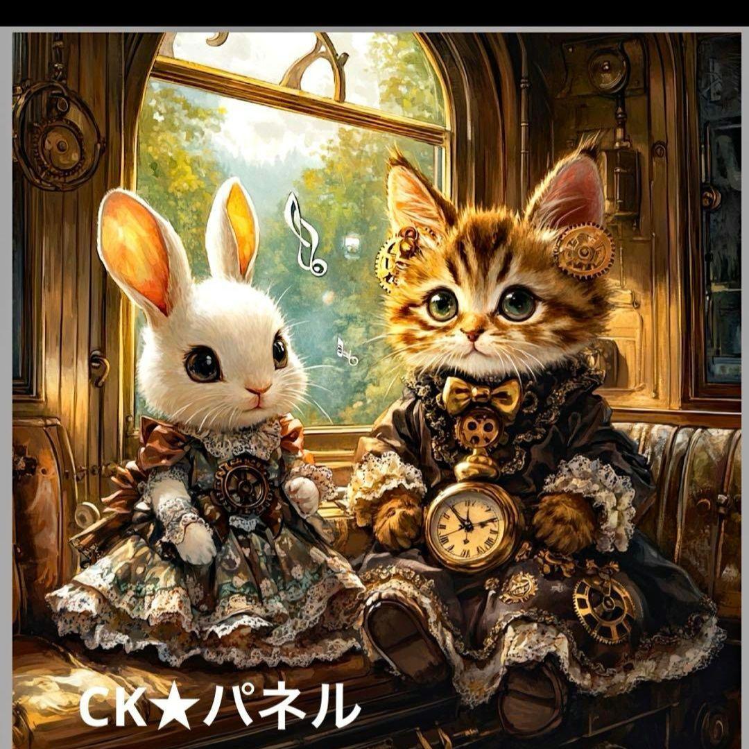 激レアうさぎとねこパネル生地　ハンドメイド