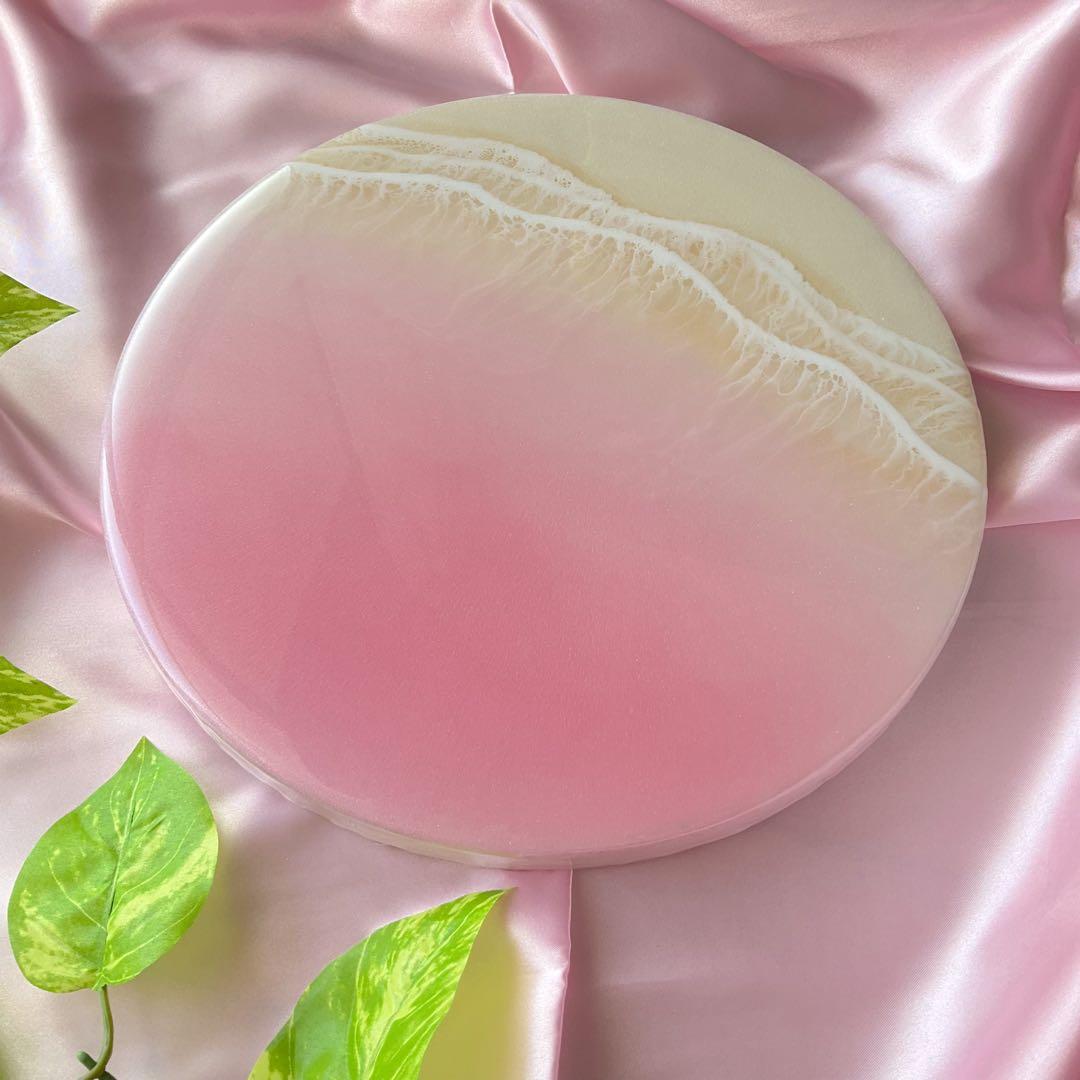 レジンアート　オーシャンレジンアート　ピンク　キャンバス　円形　大