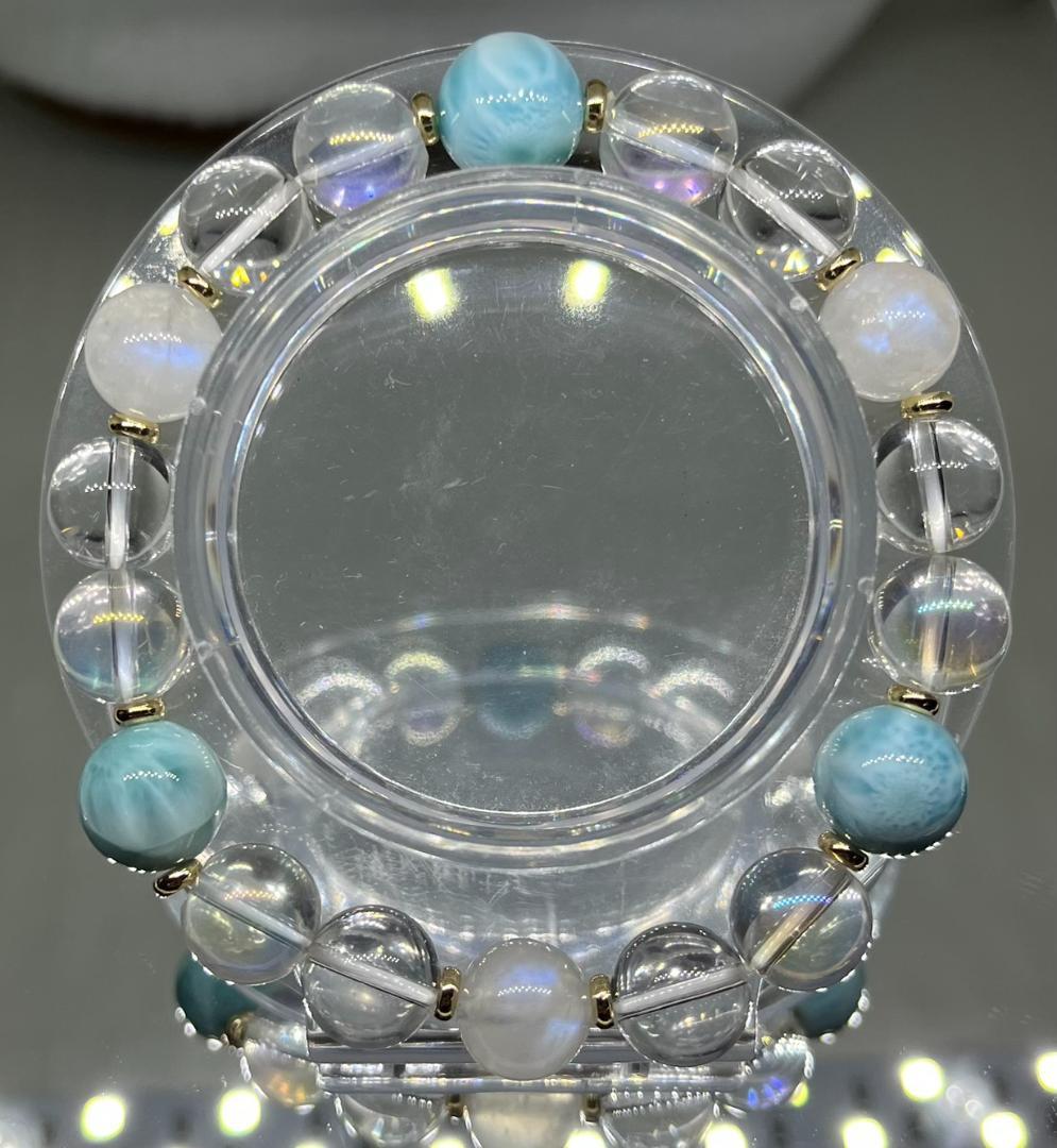 ラリマー×レインボームーンストーン×オーロラ水晶(純金コーティング)