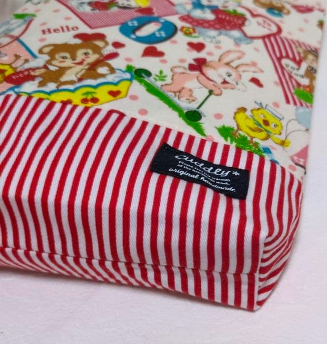 レトロアニマル　赤　ストライプ　ハンドメイド　レッスンバック　靴袋　巾着　給食袋