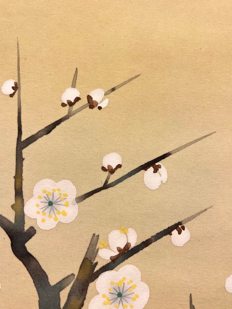 秀元 肉筆 「春梅」 日本画 絵画 掛軸 掛け軸 茶掛 梅 春