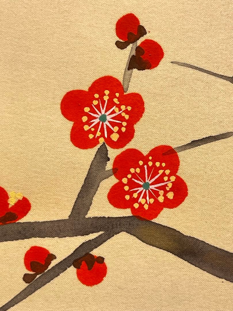 秀元 肉筆 「春梅」 日本画 絵画 掛軸 掛け軸 茶掛 梅 春