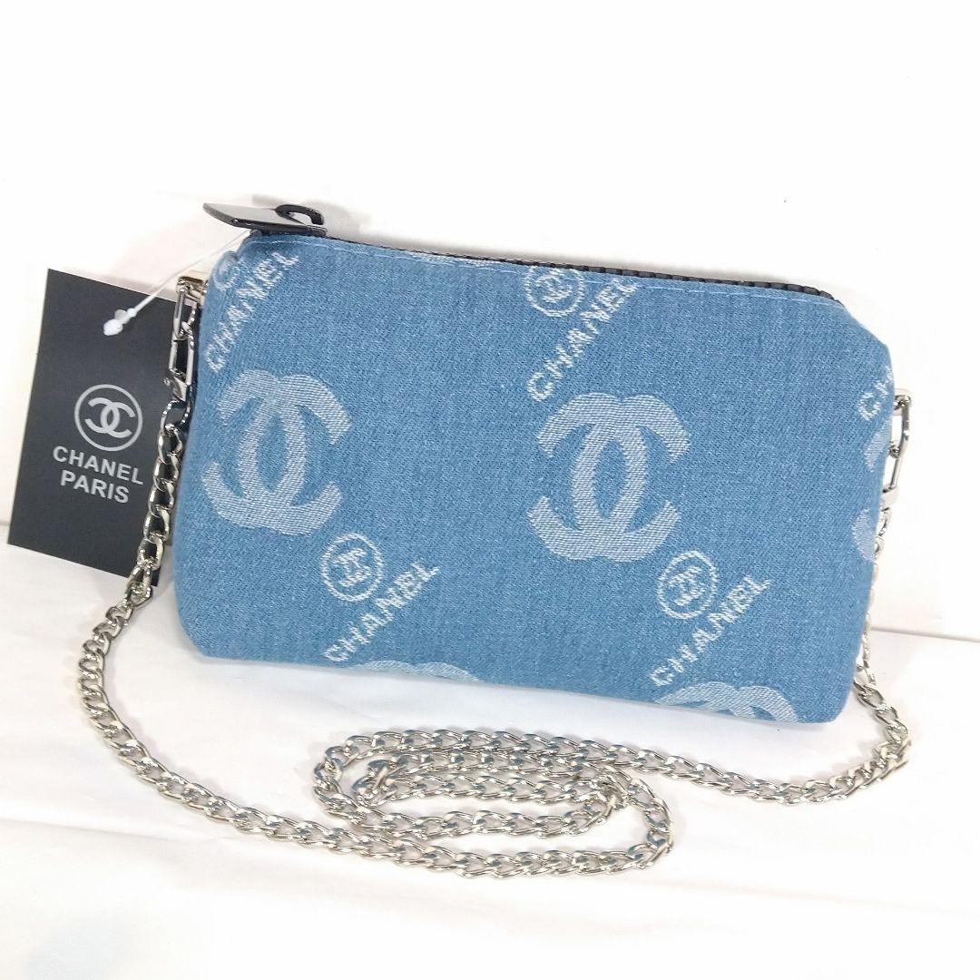 CHANEL デニム ポーチ ショルダー シルバー チェーン シャネル