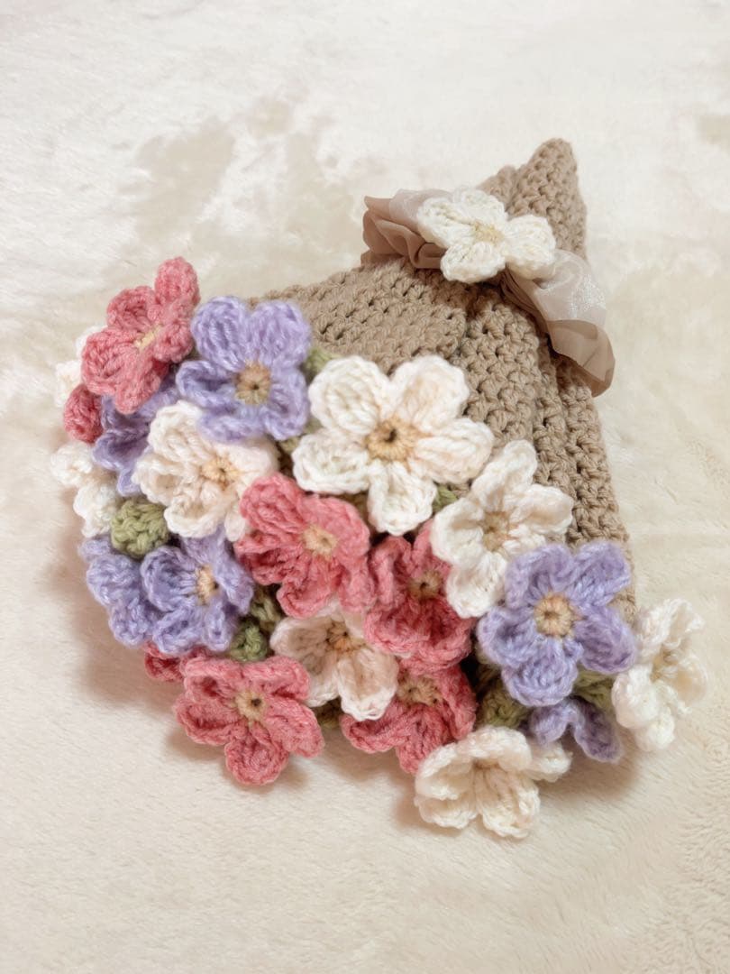 ブーケブランケット(ベージュ)花束ブランケット　フラワーブランケット　インテリア