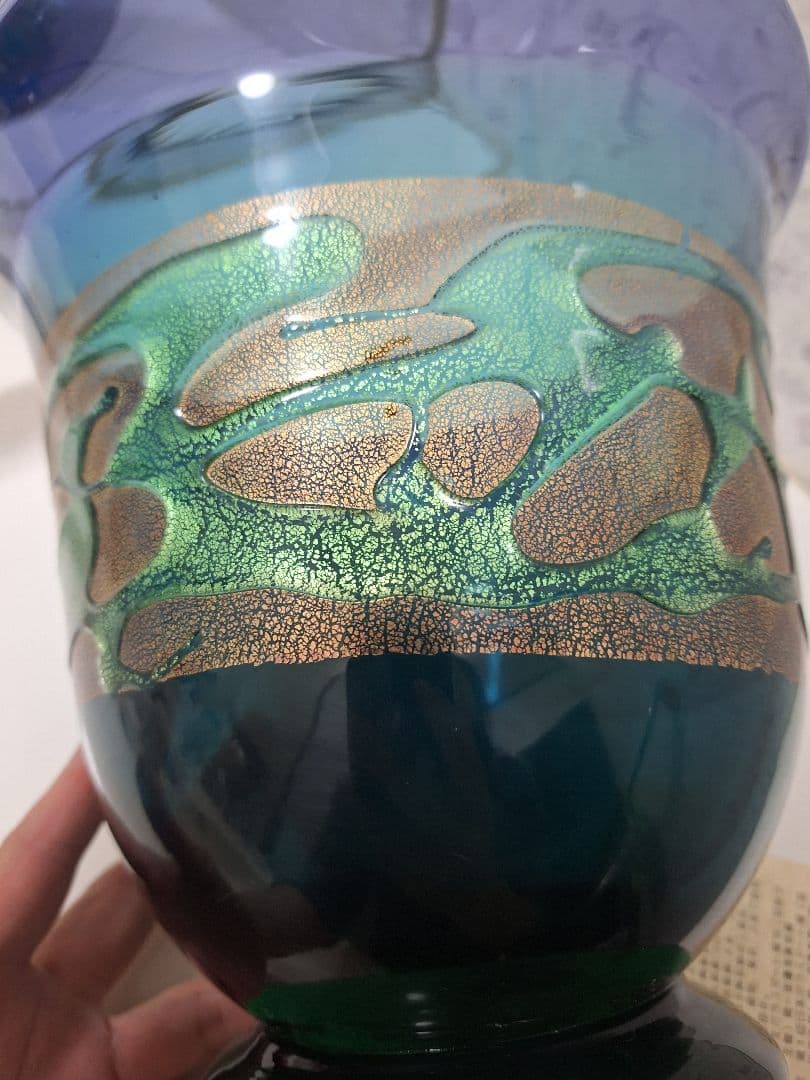 未使用　津軽びいどろ 秋村実　北洋硝子 フラワーベース　花瓶　ガラス　花器