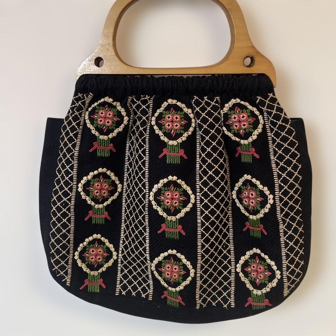 フランス　手刺繍　ハンドメイド　バック　美品