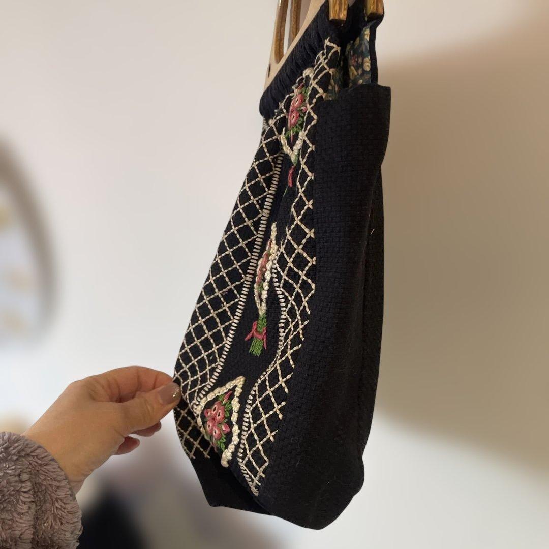 フランス　手刺繍　ハンドメイド　バック　美品