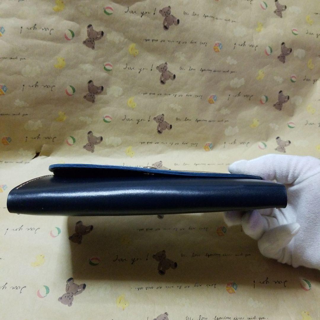 牛革　ネイビー✖️ヌメ革　超シンプル　ハンドメイド長財布